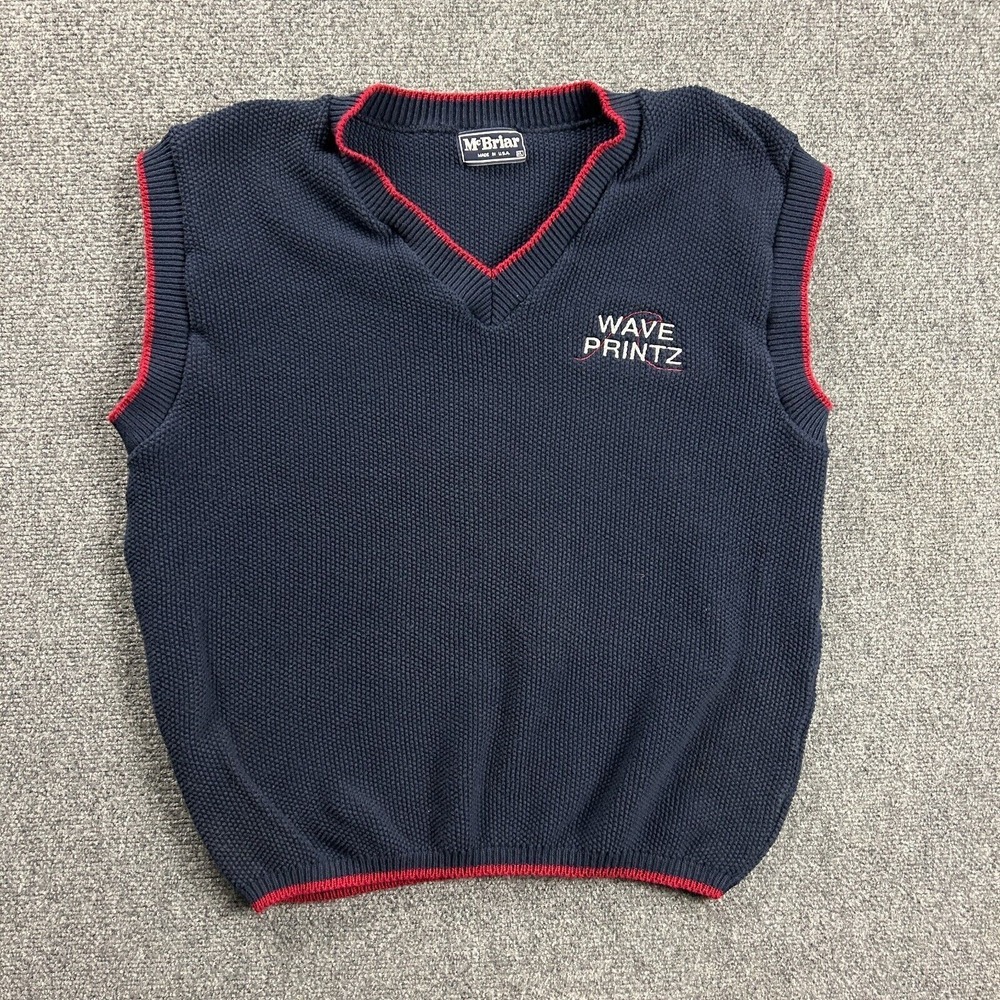 McBriar‎ Sweater Vest Mens Extra Large Navy Blue Knit USA Made Adults Cotton